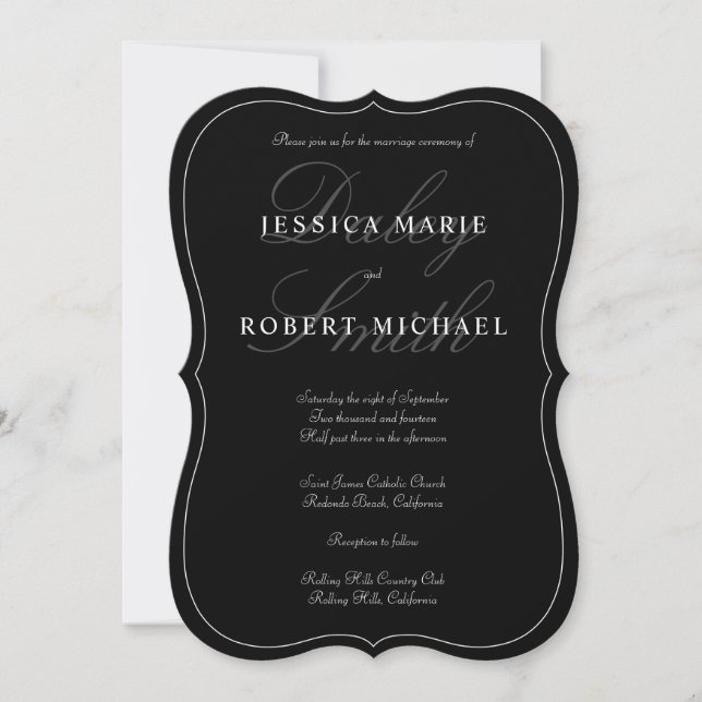 Elegante Art Black & White Wedding Einladung (Vorderseite)
