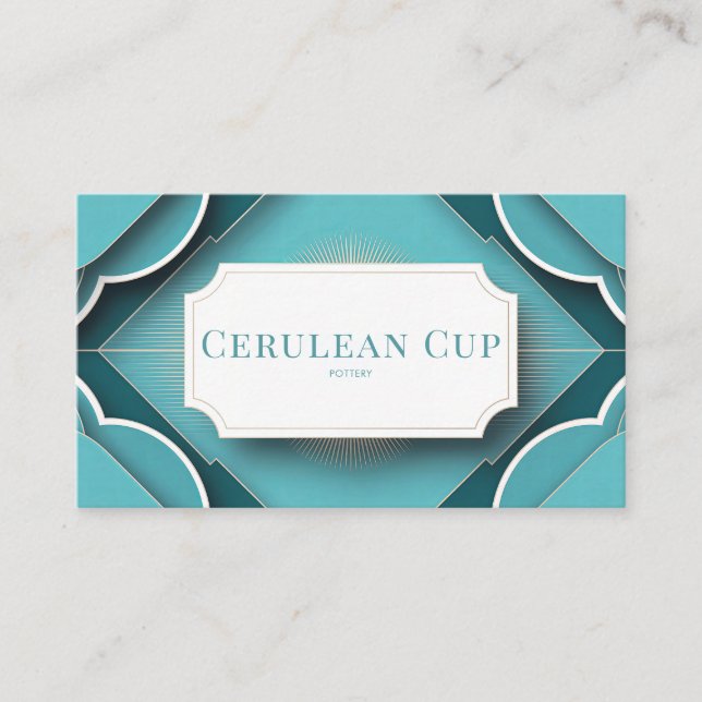 Elegante Art Deco Aquamarin und Gold Visitenkarte (Vorderseite)