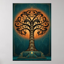 Elegante Art Deco-Baum-Silhouette Gold & Teal Post