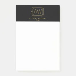 Elegante Art Deco Beruflich Monogram Black/Gold Post-it Klebezettel