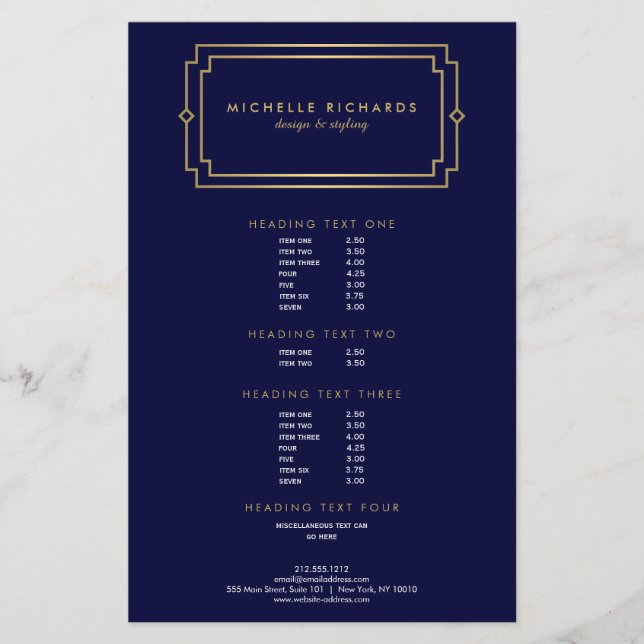 Elegante Art Deco Beruflich Navy/Gold Flyer (Vorne)