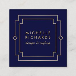 Elegante Art Deco Beruflich Navy/Gold Quadratische Visitenkarte