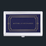 Elegante Art Deco Beruflich Navy/Gold Visitenkarten Etui<br><div class="desc">Koordiniert bis 1201Uhr mit der Beruflichen Vorlage der eleganten Art Deco Navy/Gold Business Card. Ihr Name oder Firmenname ist elegant mit einem kunstvollen Deko-Rahmen auf diesem personalisierten Visitenkartenhalter gestaltet. Die einfache Schrift und das Design sind beruflich und zeitlos. Set in einem Imitat Gold auf dunkelmarineblau für ein luxuriöses Ambiente. ©...</div>