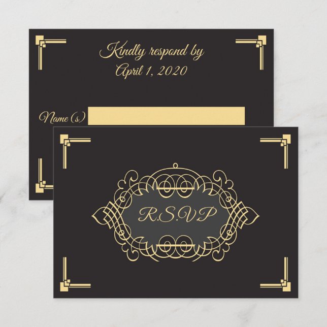 Elegante Art Deco Empfang RSVP Karte (Vorne/Hinten)