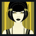 Elegante Art Deco Flapper Poster<br><div class="desc">Eleganter Vintager Art Deco Flapper der 20er Jahre. Schwarz und Gelb. Schönes Gesicht mit Bob im Stil der 20er Jahre,  Randbereich,  Knäuel. In anderen Größen erhältlich. Wählen Sie Ihre bevorzugte Größe aus dem Dropdown-Menü.</div>