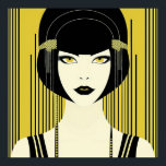 Elegante Art Deco Flapper Poster<br><div class="desc">Eleganter Vintager Art Deco Flapper der 20er Jahre. Schwarz und Gelb. Schönes Gesicht mit Bob im Stil der 20er Jahre, Randbereich, Knäuel. In anderen Größen erhältlich. Wählen Sie Ihre bevorzugte Größe aus dem Dropdown-Menü.</div>