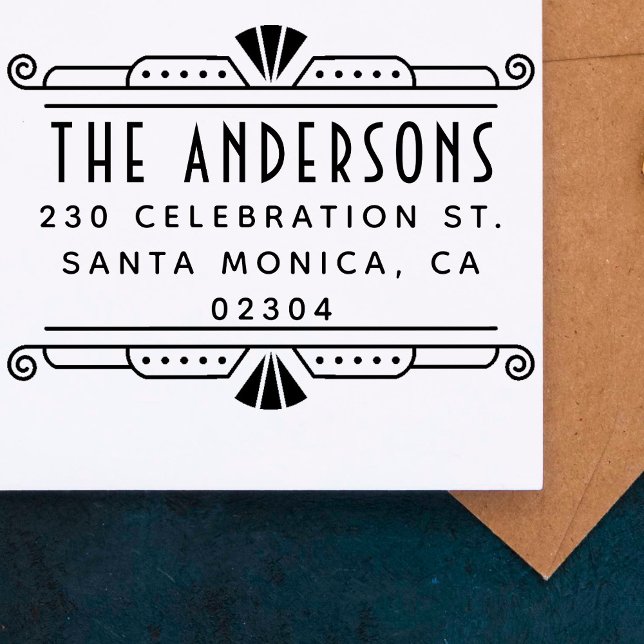 Elegante Art Deco Frame Familienname Rücksendeadre Permastempel (Von Creator hochgeladen)