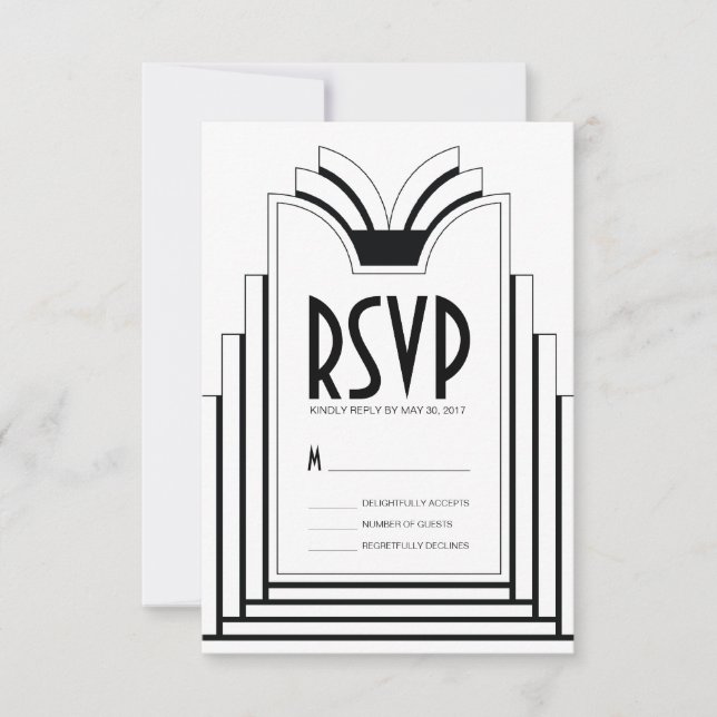 Elegante Art Deco Frame Retro Wedding RSVP Karte (Vorderseite)