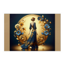 Elegante Art Deco Frauen Gold und blaue Akronylic