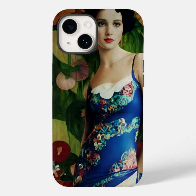 Elegante Art Deco Frauen mit großer Blume Kunst, D Case-Mate iPhone 14 Hülle (Rückseite)