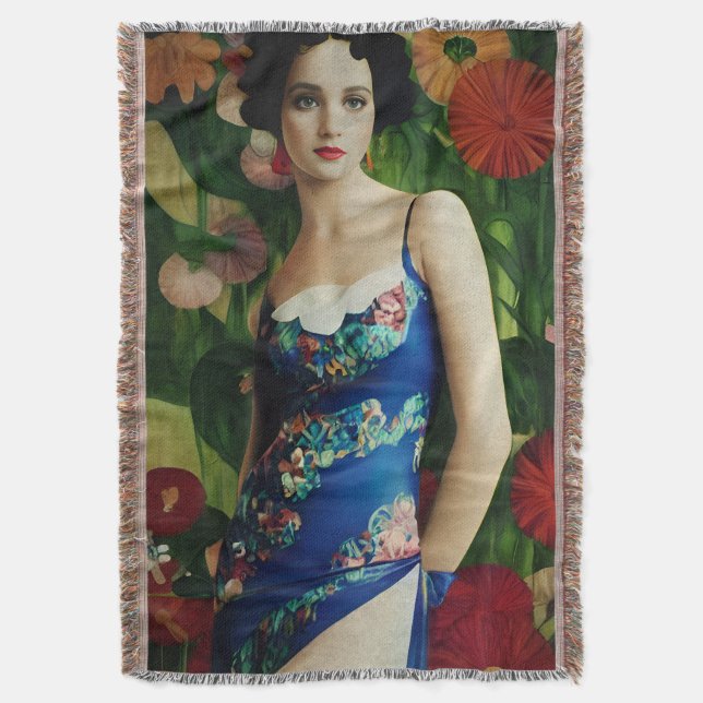 Elegante Art Deco Frauen mit großer Blume Kunst, D Decke (Vorderseite Vertikal)