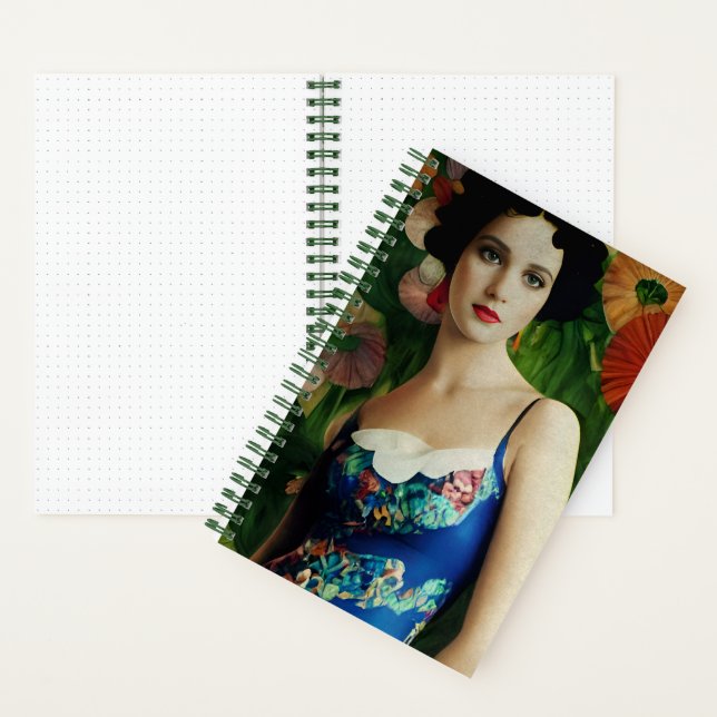 Elegante Art Deco Frauen mit großer Blume Kunst, D Notizbuch (Innen)