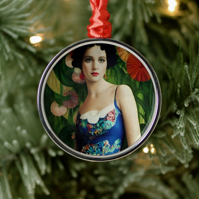 Elegante Art Deco Frauen mit großer Blume Kunst, D Ornament Aus Metall (Baum)