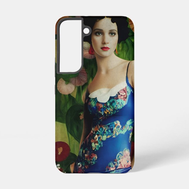 Elegante Art Deco Frauen mit großer Blume Kunst, D Samsung Galaxy Hülle (Rückseite)