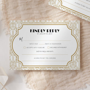 Elegante Art Deco Gatsby 1920er Hochzeit Weißgold RSVP Karte