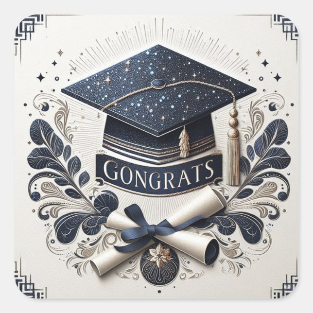 Elegante Art Deco Graduation Quadratischer Aufkleber (Vorderseite)