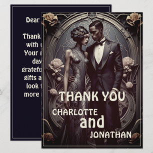 Elegante Art Deco Hochzeit - Danke Karte