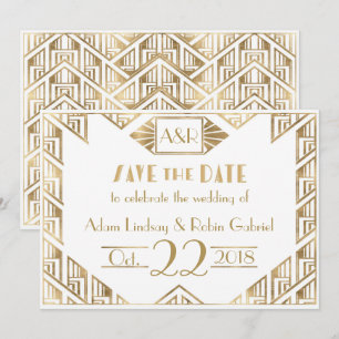 Elegante Art-Déco-Hochzeit Sichern Sie die Datumsk Einladung