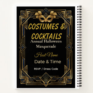 Elegante Art Deco Kostüme und Cocktails Maskenball Notizbuch