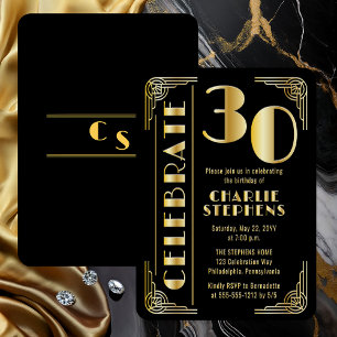 Elegante Art Deco Luxus 30. Geburtstagsfeier Folieneinladung