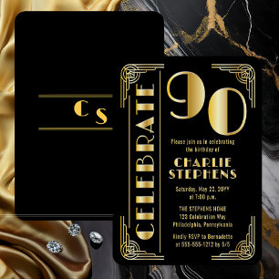 Elegante Art Deco Luxus 90. Geburtstagsfeier Folieneinladung
