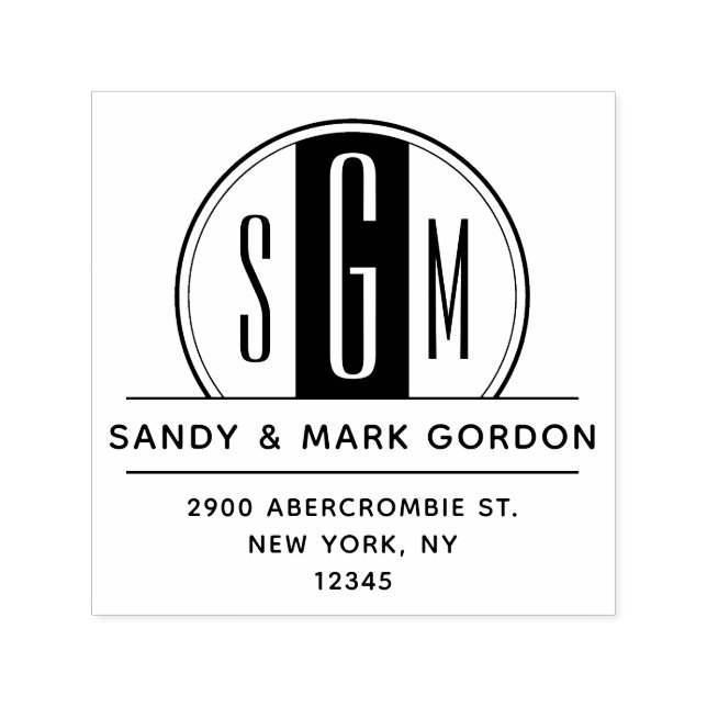 Elegante Art Deco Monogram Circle Rücksendeadresse Permastempel (Design)