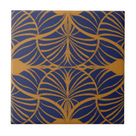 Elegante Art Deco Mustard & Cobalt Blue Scallops Fliese