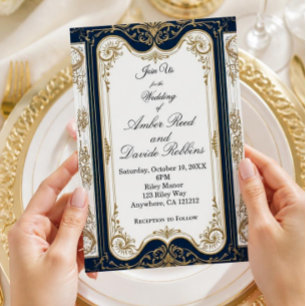 Elegante Art Deco Navy- und Gold-Hochzeitseinladun Folieneinladung