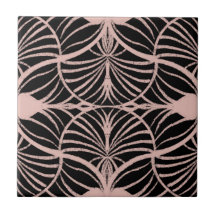 Elegante Art Deco Rosa und schwarz Gouache Scallop