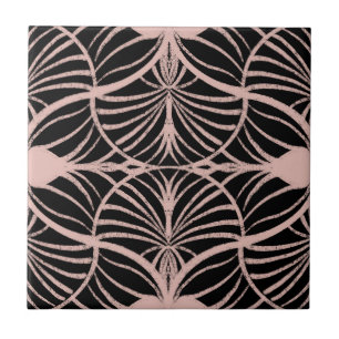 Elegante Art Deco Rosa und schwarz Gouache Scallop Fliese
