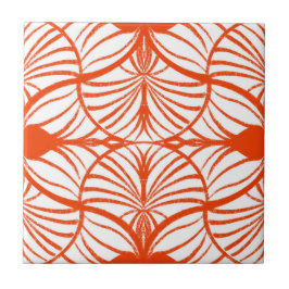 Elegante Art Deco Rote und weiße Gouache Scallops Fliese