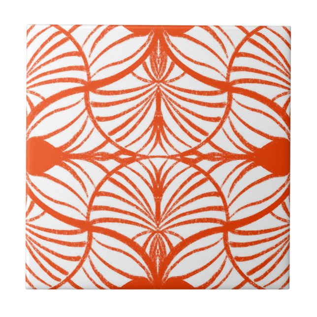 Elegante Art Deco Rote und weiße Gouache Scallops Fliese (Vorderseite)