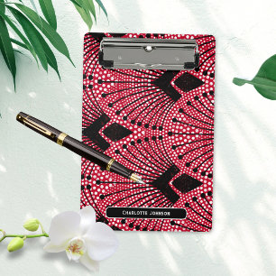 Elegante Art Deco Rotes Schwarz-weißes Pfauenmuste Mini Klemmbrett