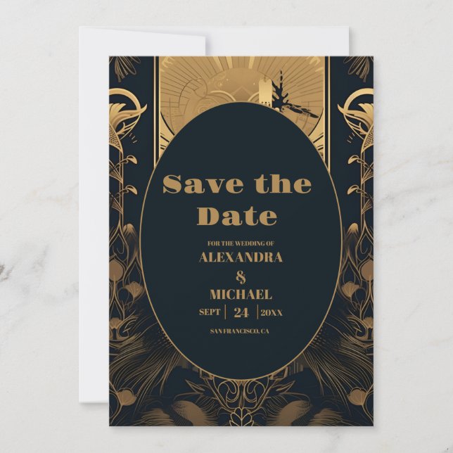 Elegante Art Deco Save The Date (Vorderseite)
