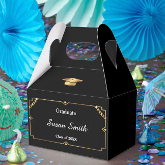 Elegante Art Deco Schwarz-Gold-Abschlussfeier Geschenkschachtel