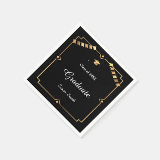 Elegante Art Deco Schwarz-Gold-Abschlussfeier Serviette
