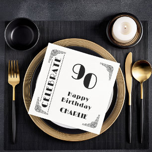 Elegante Art Deco Schwarz-Weiß-90. Geburtstagsfeie Serviette