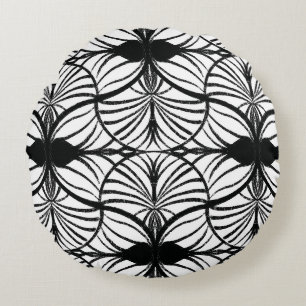 Elegante Art Deco Schwarz & Weiß Gouache Scallops Rundes Kissen