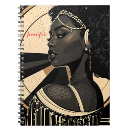 Elegante Art Deco Schwarze Frau Flapper Personalis Notizblock
