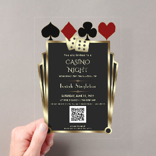 Elegante Art Deco Vegas-Casino-Nacht-Abschluss Acryleinladungen