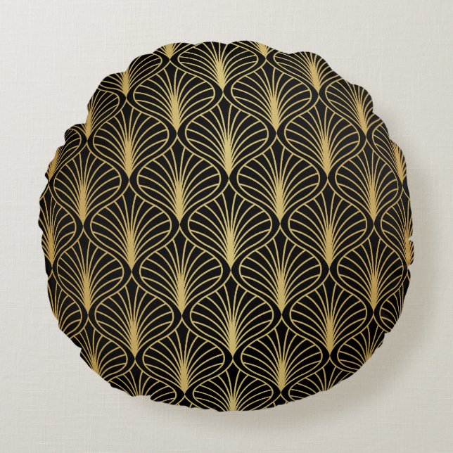 Elegante Art Deco: Vintag Abstrakt Rundes Kissen (Vorderseite)