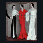 Elegante Art Deco Vintages Retro Party Poster<br><div class="desc">Diese elegante Art Deko Mode Illustration,  mit schönen Frauen in langen Party-Garnelen aus Rot,  Schwarz und Weiß,  wurde in einer Vintagen Zeitschrift aus dem Jahr 1931 gefunden.</div>