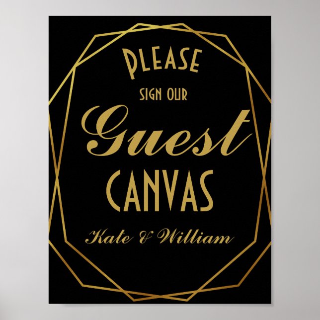 Elegante Art Deko Gold & Black Gäste Leinwand (Vorne)