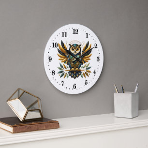 Elegante Art Deko owl Große Wanduhr