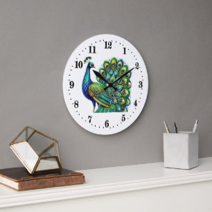 Elegante Art Deko Peacock Große Wanduhr