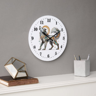 Elegante Art Deko Wolf Große Wanduhr