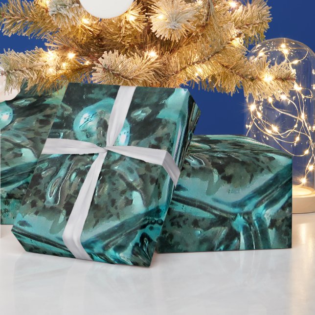Elegante Art Glass Blue Green Jewel Aqua Weihnacht Geschenkpapier (Feiertage)