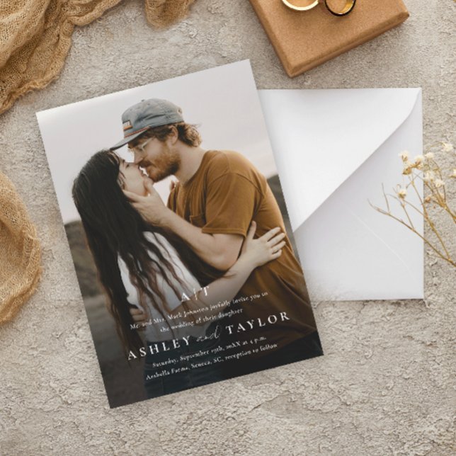 Elegante Art Monogram Foto Wedding Einladungspostkarte (Von Creator hochgeladen)