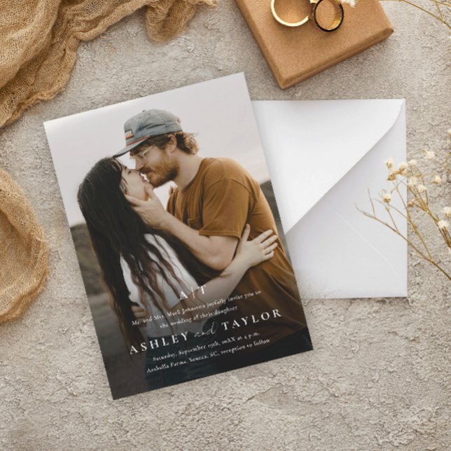 Elegante Art Monogram Foto Wedding Magneteinladung (Von Creator hochgeladen)