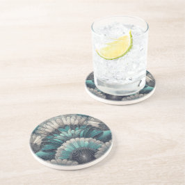 Elegante Art Nouveau Blue Silver Fans Getränkeuntersetzer